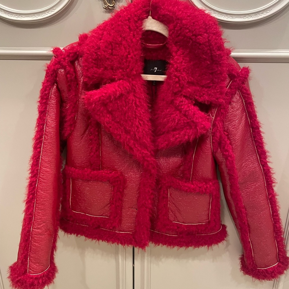 7 for all Mankind NWT Red Faux Fur Leather Jacket